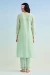 Shop_Anantaa By Roohi_Green Chanderi Embroidery Mandarin Collar Kurta Set With Pink Dupatta _at_Aza_Fashions
