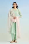 Buy_Anantaa By Roohi_Green Chanderi Embroidery Mandarin Collar Kurta Set With Pink Dupatta _at_Aza_Fashions