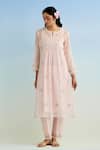 Anantaa By Roohi_Pink Chanderi Embroidery Round Neck Kurta Set With Dupatta _Online_at_Aza_Fashions