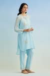 Anantaa By Roohi_Blue Chanderi Embroidery Round Neck Mul Kurta Set With Dupatta _Online_at_Aza_Fashions