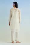 Shop_Anantaa By Roohi_Ivory Chanderi Embroidery Mandarin Collar Kurta Set _at_Aza_Fashions
