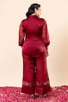 Shop_Mamicha_Maroon Organza, Chiffon Embroidery Round Neck Rose Wood Kurta Pant Set _at_Aza_Fashions