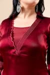 Buy_Mamicha_Maroon Organza, Chiffon Embroidery Round Neck Rose Wood Kurta Pant Set _Online_at_Aza_Fashions