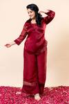 Buy_Mamicha_Maroon Organza, Chiffon Embroidery Round Neck Rose Wood Kurta Pant Set 