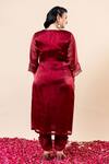 Shop_Mamicha_Maroon Organza, Chiffon Embroidery V-neck Rose Wood Angrakha Set _at_Aza_Fashions