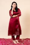 Shop_Mamicha_Maroon Organza, Chiffon Embroidery V-neck Rose Wood Angrakha Set 