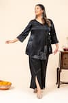 Mamicha_Black Satin Embroidery V-neck Space Angrakha And Pant Set _Online_at_Aza_Fashions