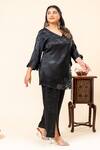 Buy_Mamicha_Black Satin Embroidery V-neck Space Angrakha And Pant Set 