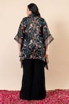 Shop_Mamicha_Black Satin, Georgette Collared Floral Print Kaftan And Pant Set _at_Aza_Fashions
