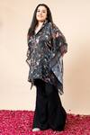 Buy_Mamicha_Black Satin, Georgette Collared Floral Print Kaftan And Pant Set _Online_at_Aza_Fashions