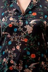 Shop_Mamicha_Black Satin, Georgette Collared Floral Print Kaftan And Pant Set 