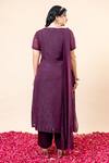 Shop_Mamicha_Wine Chiffon Embroidery V-neck Flat Shimmer Kurta Set _at_Aza_Fashions
