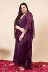 Mamicha_Wine Chiffon Beads, Sequins V-neck Flat Shimmer Kaftan Set _Online_at_Aza_Fashions