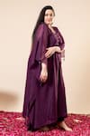 Buy_Mamicha_Wine Chiffon Beads, Sequins V-neck Flat Shimmer Kaftan Set _Online_at_Aza_Fashions