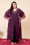 Shop_Mamicha_Wine Chiffon Beads, Sequins V-neck Flat Shimmer Kaftan Set _Online_at_Aza_Fashions