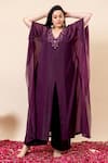 Mamicha_Wine Chiffon Beads, Sequins V-neck Flat Shimmer Kaftan Set _at_Aza_Fashions