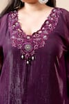 Buy_Mamicha_Wine Chiffon Beads, Sequins V-neck Flat Shimmer Kaftan Set 