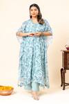 Mamicha_Cobalt Chiffon Round Neck Floral Print Kaftan Set _Online_at_Aza_Fashions