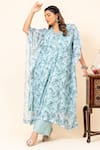 Shop_Mamicha_Cobalt Chiffon Round Neck Floral Print Kaftan Set _Online_at_Aza_Fashions