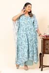 Mamicha_Cobalt Chiffon Round Neck Floral Print Kaftan Set _at_Aza_Fashions