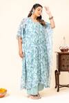 Buy_Mamicha_Cobalt Chiffon Round Neck Floral Print Kaftan Set 
