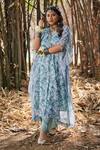 Buy_Mamicha_Cobalt Chiffon Round Neck Floral Print Kaftan Set _at_Aza_Fashions