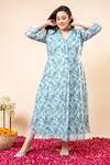 Buy_Mamicha_Chiffon Collared Cyan-blue Floral Print Dress _at_Aza_Fashions