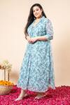 Buy_Mamicha_Chiffon Collared Cyan-blue Floral Print Dress 