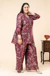 Mamicha_Wine Crepe Embroidery, Sequins V-neck Italian Kurta Pant Set _Online_at_Aza_Fashions
