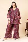 Shop_Mamicha_Wine Crepe Embroidery, Sequins V-neck Italian Kurta Pant Set _Online_at_Aza_Fashions