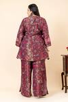 Shop_Mamicha_Wine Crepe Embroidery, Sequins V-neck Italian Kurta Pant Set _at_Aza_Fashions