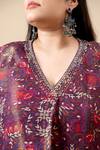 Mamicha_Wine Crepe Embroidery, Sequins V-neck Italian Kurta Pant Set _at_Aza_Fashions