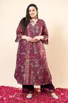Buy_Mamicha_Wine Crepe Embroidery V-neck Printed Kurta Pant Set _at_Aza_Fashions