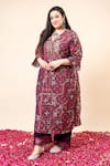 Buy_Mamicha_Wine Crepe Embroidery V-neck Printed Kurta Pant Set _Online_at_Aza_Fashions