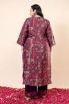 Shop_Mamicha_Wine Crepe Embroidery V-neck Printed Kurta Pant Set _at_Aza_Fashions