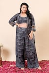 Shop_Mamicha_Black Polyester, Rayon Embroidered Cape Set _Online_at_Aza_Fashions
