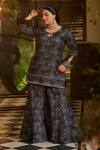 Buy_Mamicha_Black Polyester, Rayon Embroidery Keyhole Neck Kurta Sharara Set 