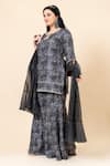 Shop_Mamicha_Black Polyester, Rayon Embroidery Keyhole Neck Kurta Sharara Set 