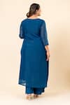 Shop_Mamicha_Blue Chiffon Embroidery Round Neck Midnight Shimmer Kurta Pant Set _at_Aza_Fashions