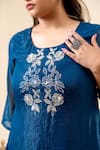 Mamicha_Blue Chiffon Embroidery Round Neck Midnight Shimmer Kurta Pant Set _Online_at_Aza_Fashions