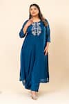 Buy_Mamicha_Blue Chiffon Embroidery Round Neck Midnight Shimmer Kurta Pant Set _Online_at_Aza_Fashions