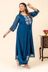 Mamicha_Blue Chiffon Embroidery Round Neck Midnight Shimmer Kurta Pant Set _at_Aza_Fashions