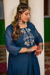Shop_Mamicha_Blue Chiffon Embroidery Round Neck Midnight Shimmer Kurta Pant Set 