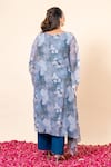 Shop_Mamicha_Blue Chiffon Round Neck Floral Print Kaftan And Pant Set _at_Aza_Fashions