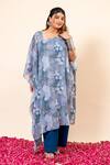 Buy_Mamicha_Blue Chiffon Round Neck Floral Print Kaftan And Pant Set _at_Aza_Fashions