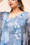 Buy_Mamicha_Blue Chiffon Round Neck Floral Print Kaftan And Pant Set 