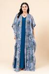 Buy_Mamicha_Teal Chiffon Embroidery V-, Open Blue Sparkle Dress And Shrug Set _Online_at_Aza_Fashions
