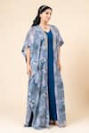 Shop_Mamicha_Teal Chiffon Embroidery V-, Open Blue Sparkle Dress And Shrug Set _Online_at_Aza_Fashions