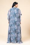 Shop_Mamicha_Teal Chiffon Embroidery V-, Open Blue Sparkle Dress And Shrug Set _at_Aza_Fashions