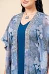 Buy_Mamicha_Teal Chiffon Embroidery V-, Open Blue Sparkle Dress And Shrug Set 